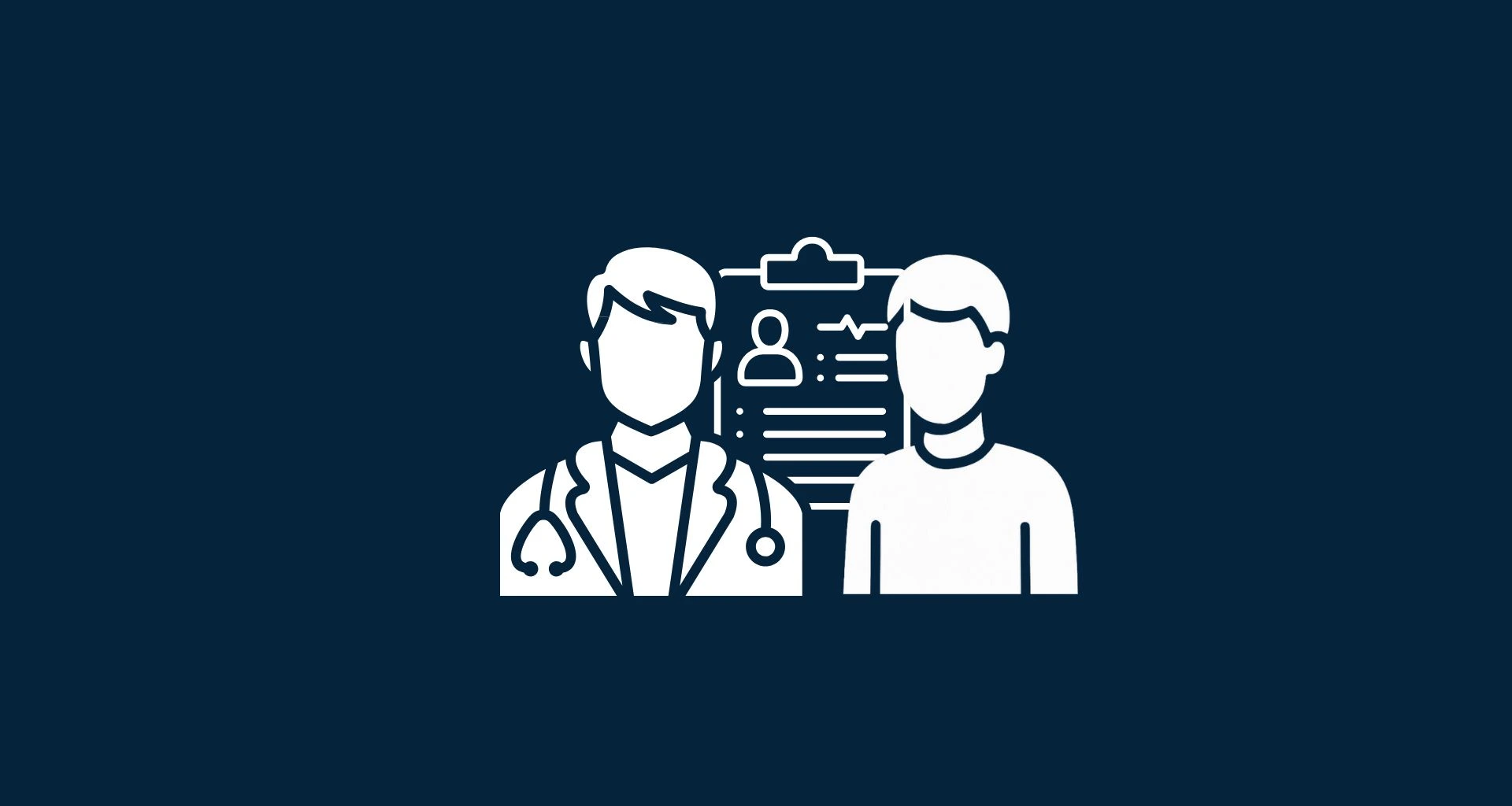 Biała ikona przedstawiająca lekarza w kitlu ze stetoskopem oraz pacjenta na tle dokumentacji medycznej, ilustrująca odpowiedzialność lekarza i roszczenia pacjentów.