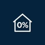 Ikona przedstawiająca biały zarys domu na ciemnym tle, z napisem "0%" wewnątrz, symbolizująca możliwość uzyskania kredytu hipotecznego bez posiadania wkładu własnego.